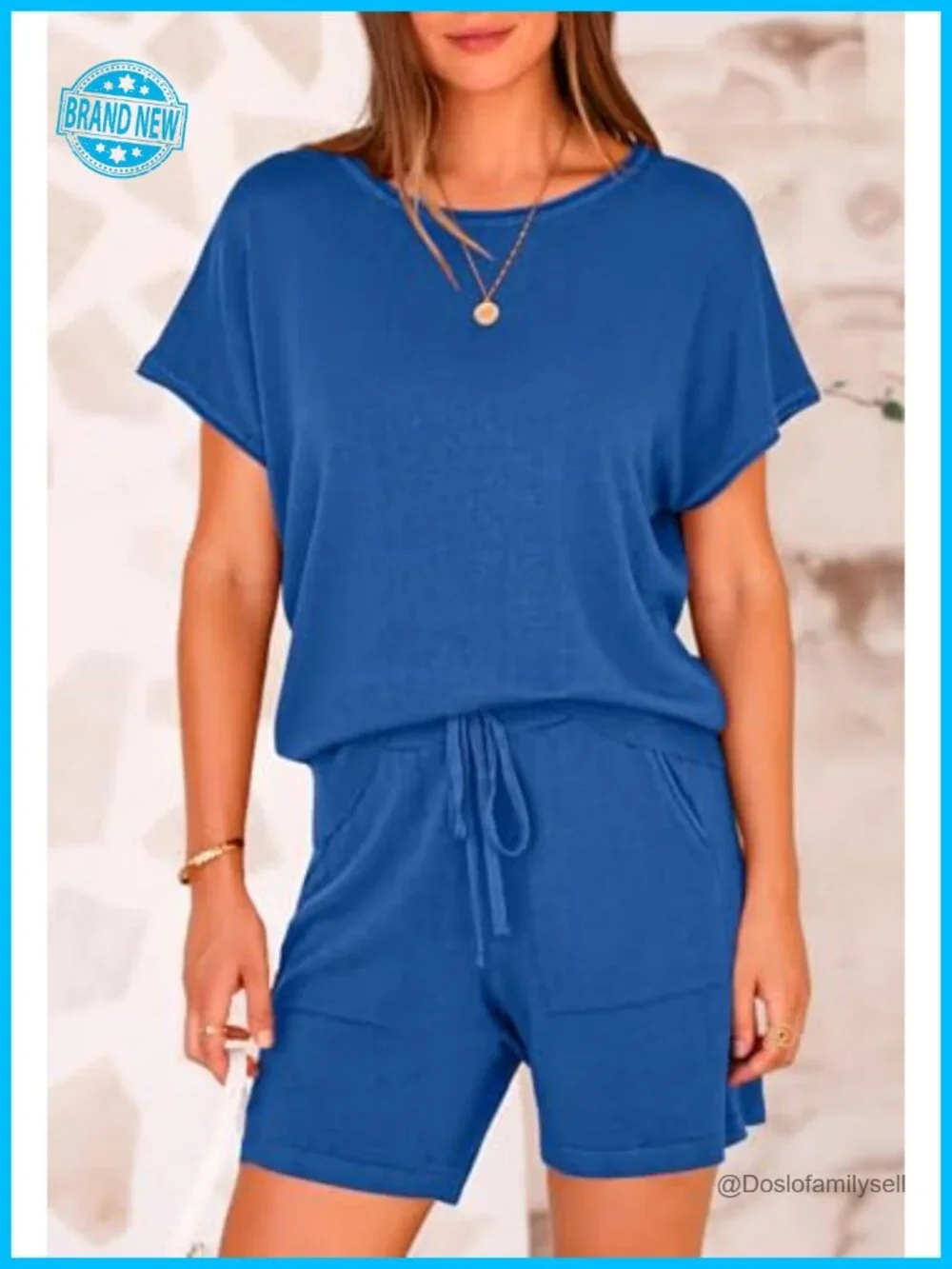 Two Piece Lounge Set with Shorts and Short Sleeve Top Knitted Matching Travel